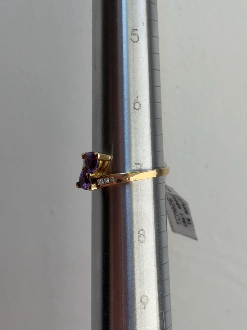 10k Yellow Gold Toi Et Moi Amethyst Gemstone and Natural Diamond Bypass Ring